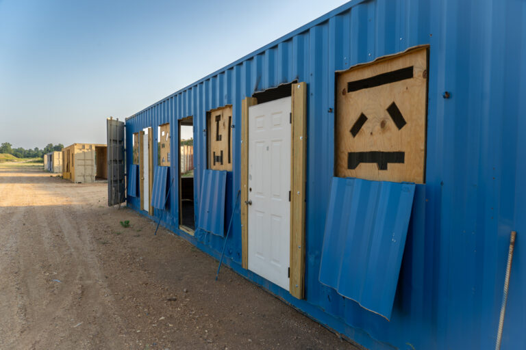 T1G Range 4 Hogan's Alley exterior of blue connex